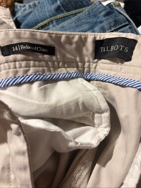 Talbots Tan Relaxed  Chino Pants Striped Waistband Size 14
